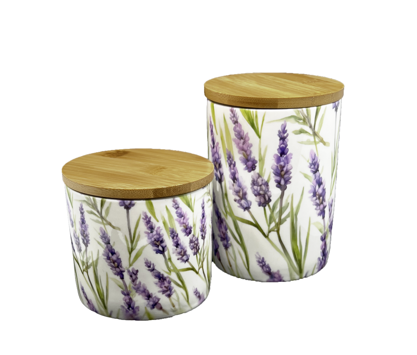 Set of 2 Ceramic Canister with Bamboo Lid