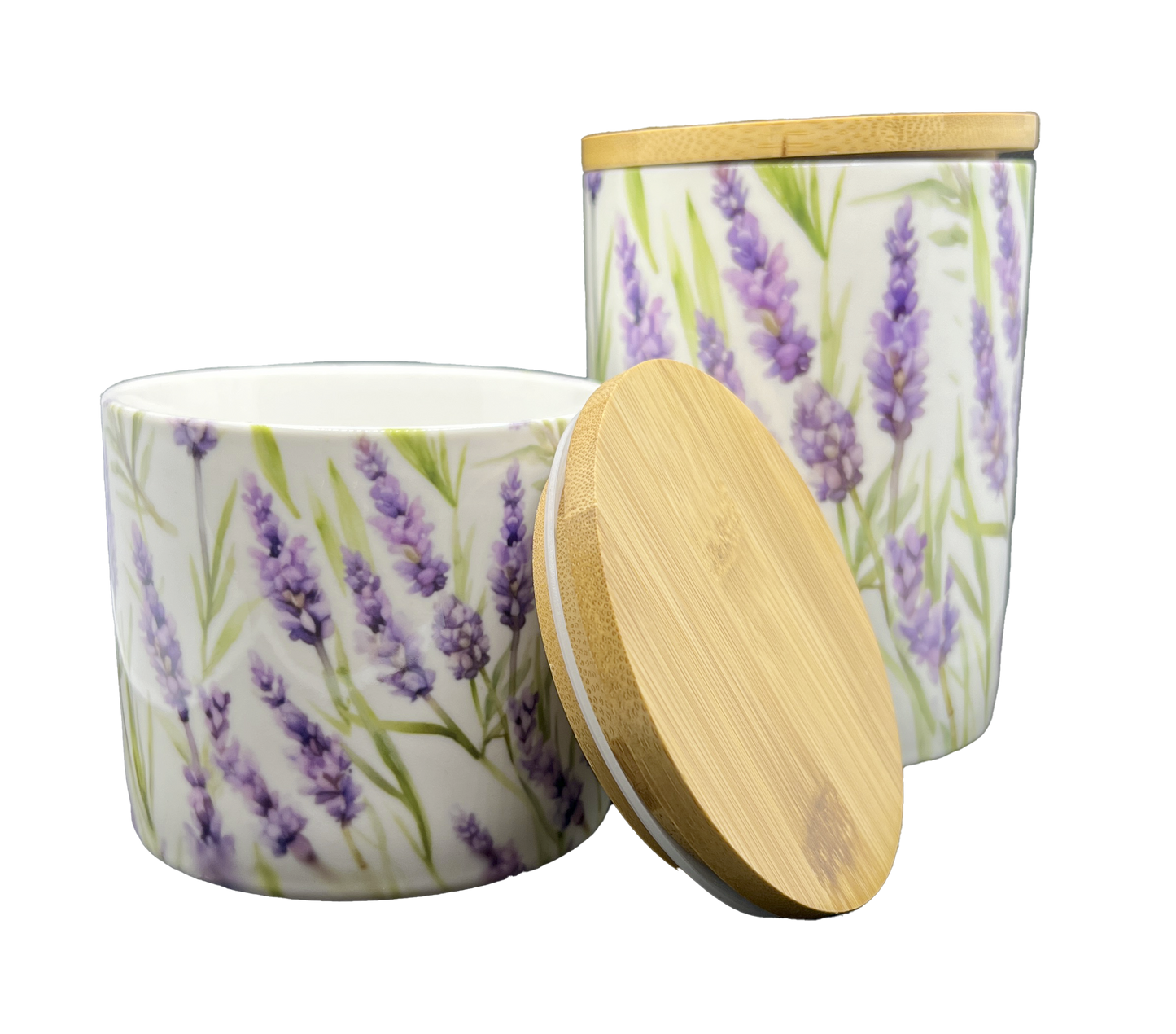 Set of 2 Ceramic Canister with Bamboo Lid