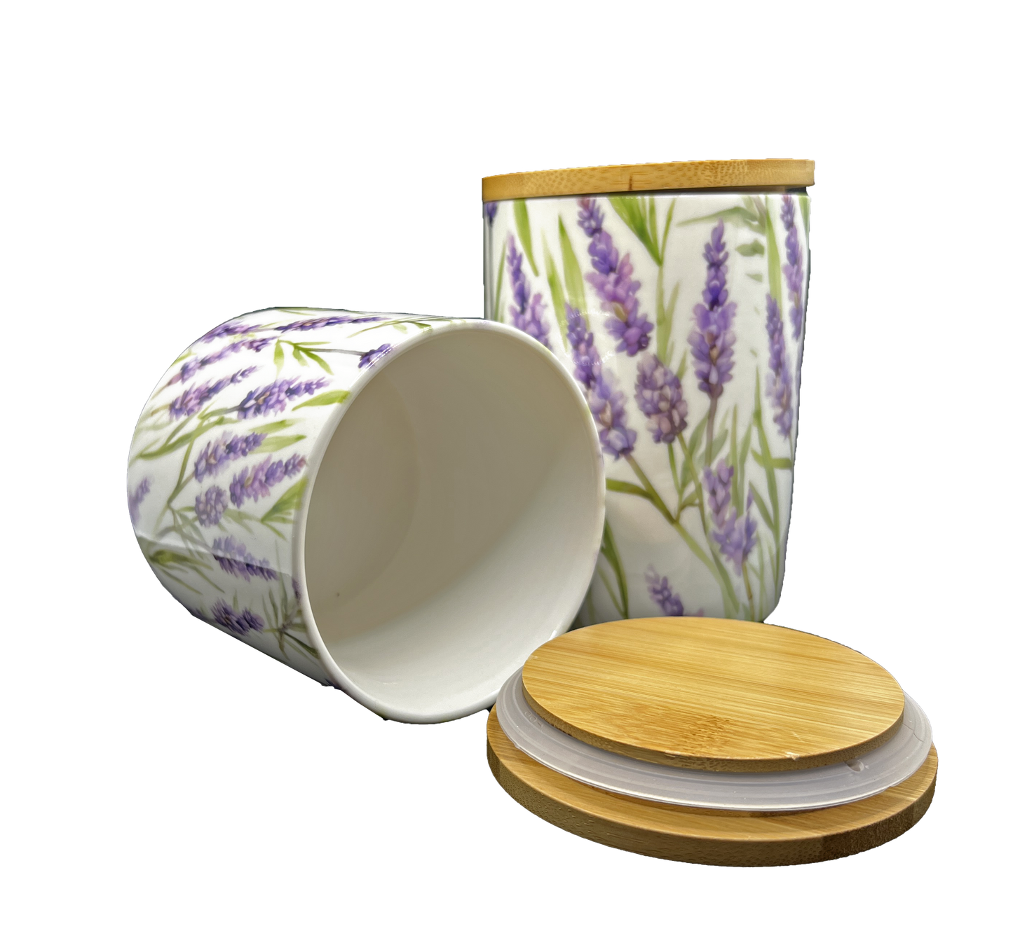 Set of 2 Ceramic Canister with Bamboo Lid