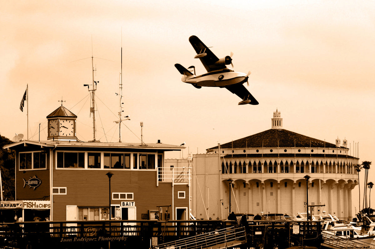 07 - Avalon Bay Fly Over Sepia — Catalina Island photograph by Juan Rodriguez